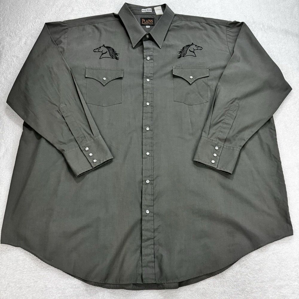 Plains Western Wear Gaucho Shirt‎ Men 3XL Gray Emb Horse Head L/S